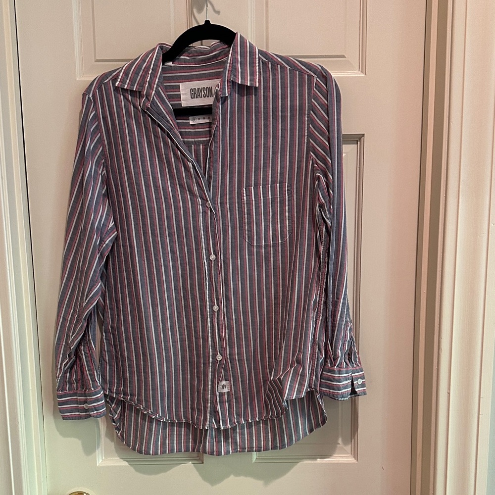 Grayson Hero Blue and Red Striped Button-Up Shirt
